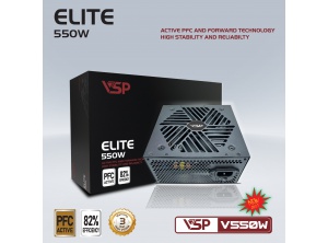 Nguồn CST VSP Elite V550W Active PFC Chính hãng (4+4pin, 2x6+2pin, Dây dài, Kèm dây nguồn)